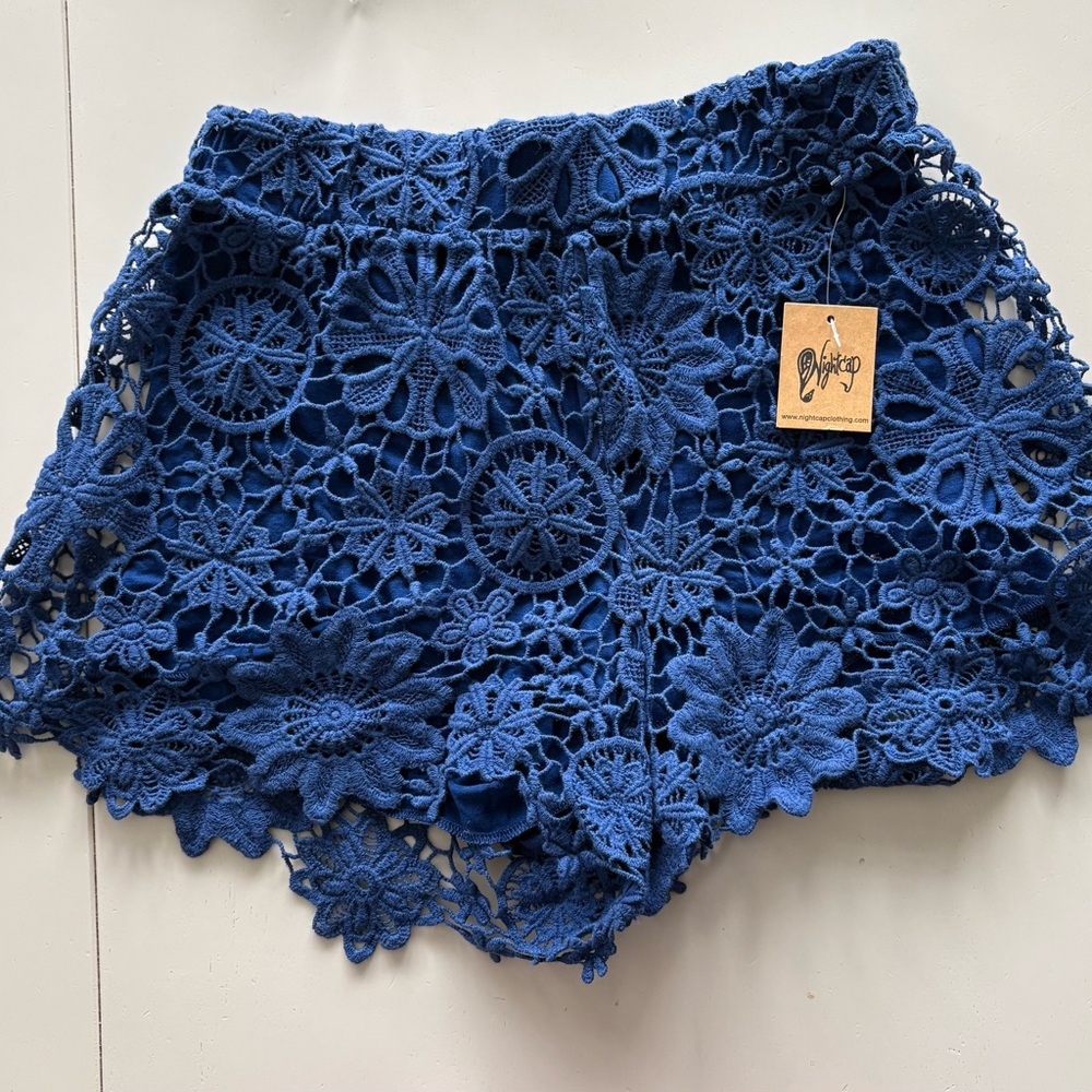 Nightcap Navy Crochet Lace High Waist Shorts